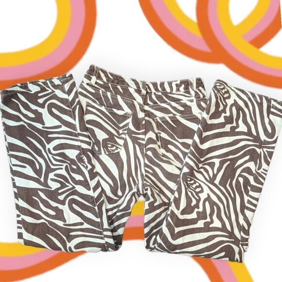 Shein Brown & Cream Zebra Bootcut Jean Pant Size Extra Small - Picture 3 of 10